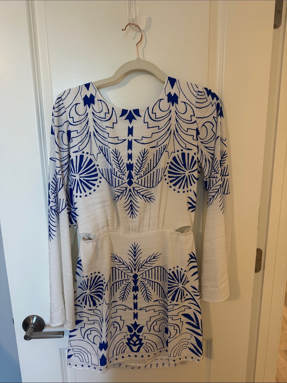 Z Supply White Dress with Bold Blue Print - Long Sleeve